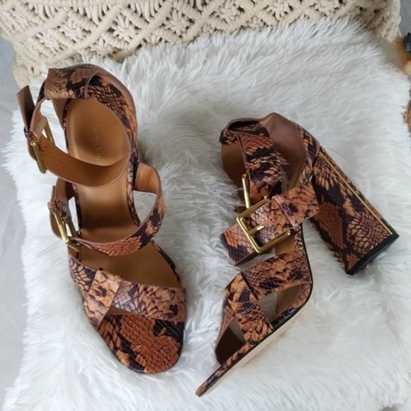 Calvin Klein Shoes - Calvin Klein Luana Mosaic Sandal Block Heels Taupe Gold Size 9